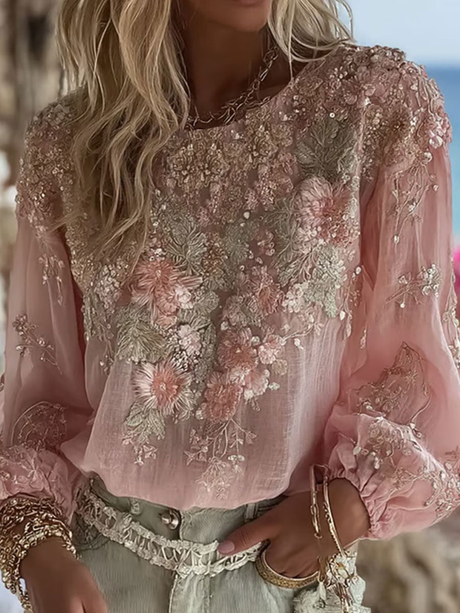 Women's Pink Floral Print Casual T-shirt