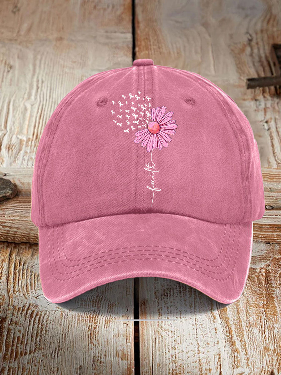Unisex Pink Ribbon Sunflower Faith Breast Cancer Awareness Support Hat