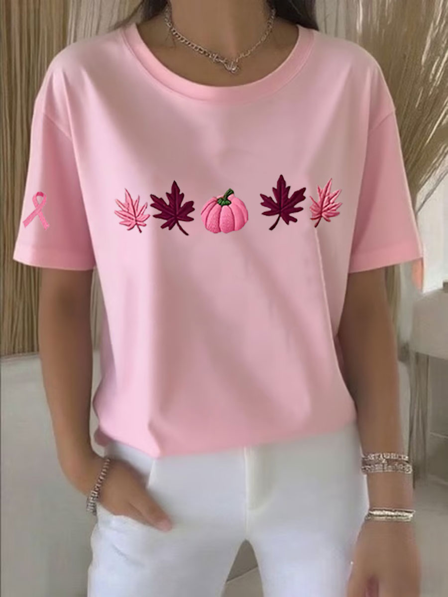 Women's Breast Cancer Awareness Pink Ribbon Print Casual T-shirt