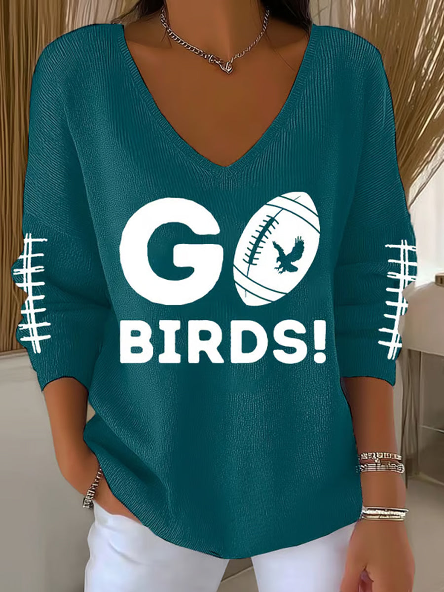 Women's Go Birds Football Fans Lovers Gameday Casual Long-Sleeve Top