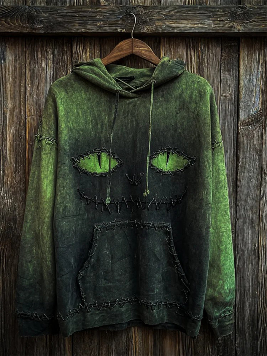 Men's Halloween Black Cat Face Gradient Printed Hoodie