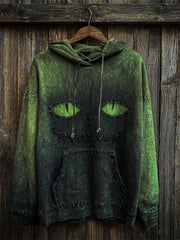 Men's Halloween Black Cat Face Gradient Printed Hoodie