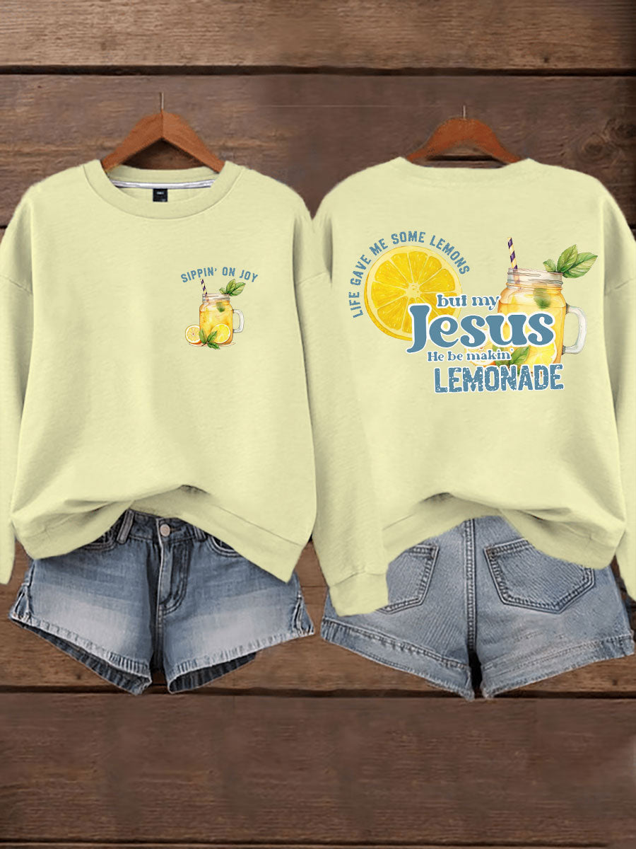 Women's Jesus Lemonade Print Casual Sweatshirt