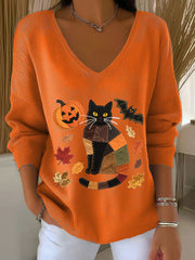Women's Halloween kitten long-sleeved top