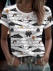 Women's Halloween Funny Cat Printed T-shirt
