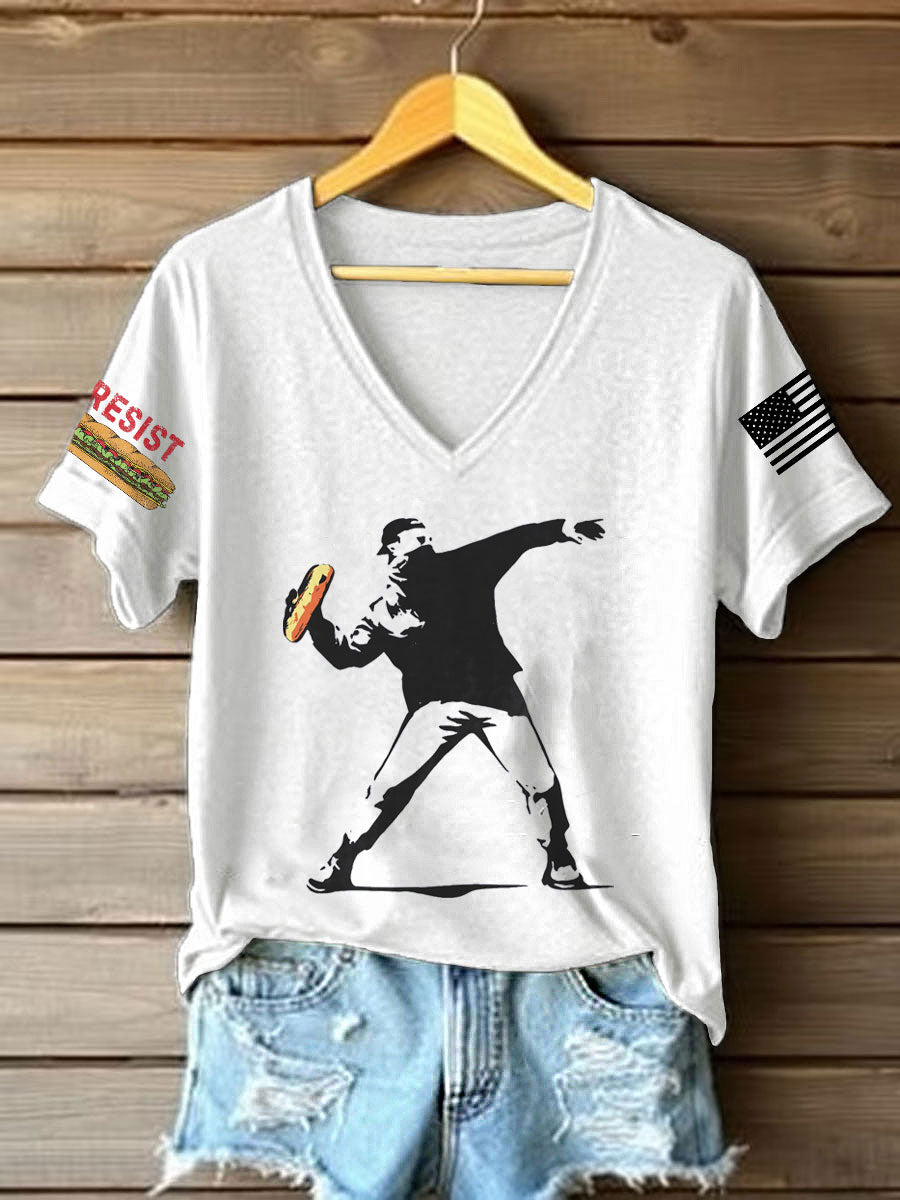 Women's Funny Sandwich Guy Resist 8647 Printed T-shirt