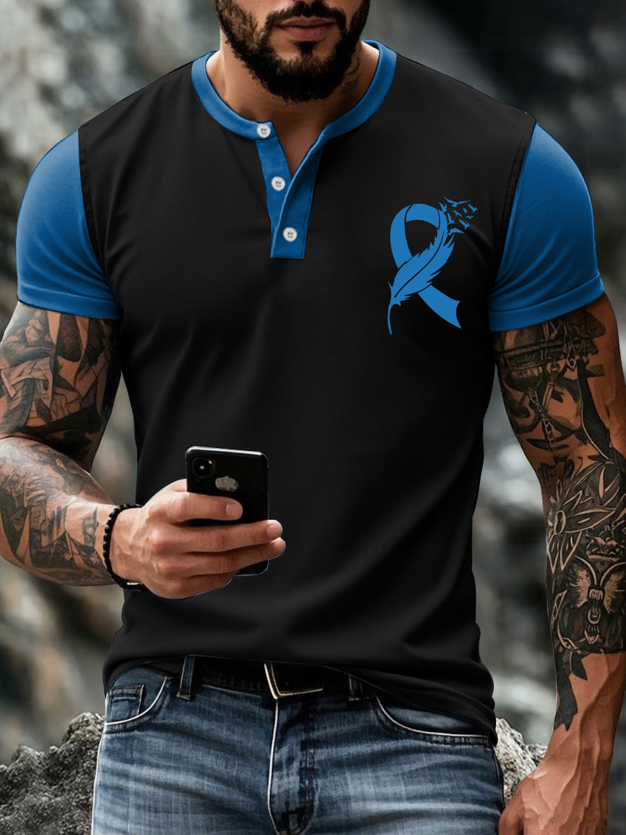 Men's Prostate Cancer Awareness Feather Blue Ribbon Tops