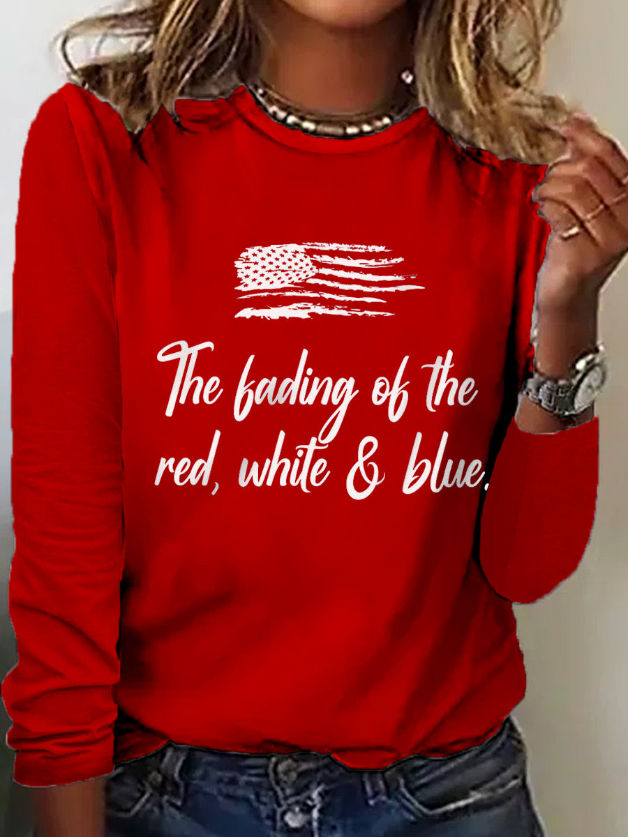 Women's The Fading of the Red White and Blue Printed Casual Long Sleeve Shirt
