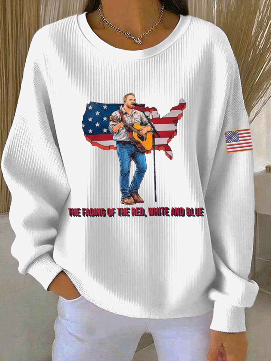 Women's The Fading Of The Red White And Blue Print Casual Sweatshirt