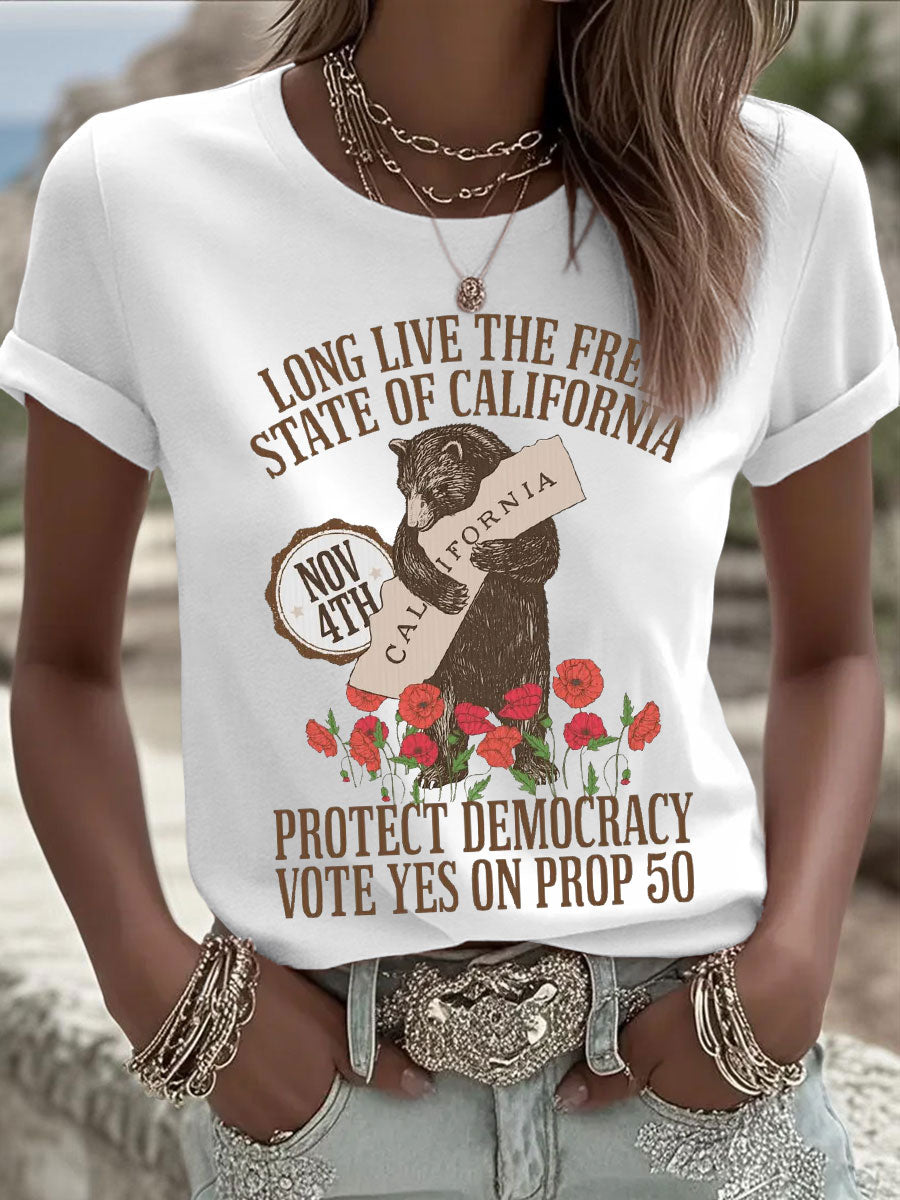 Women's Long live the free state of California, protect democracy, vote yes on Prop 50 California Bear T-shirts