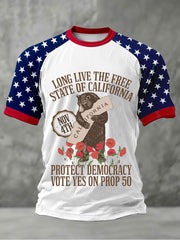 Men's Long live the free state of California, protect democracy, vote yes on Prop 50 T-shirts