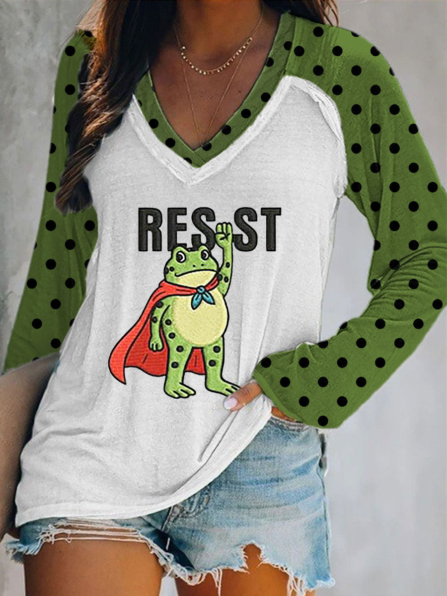 Women's  Portland Frog Resist Double Layer Neck Long Sleeve T-Shirt